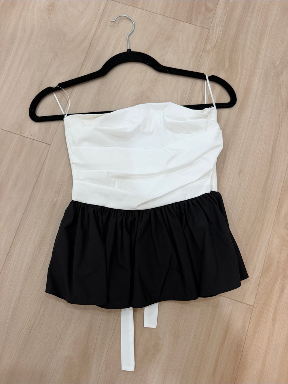Amanda Uprichard White & Black Nylon Strapless Peplum Top - Women